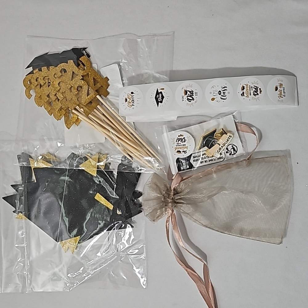 Graduation Party decor black and gold banner Cupcakes toppers Enamel Grad Pin - Picture 5 of 17
